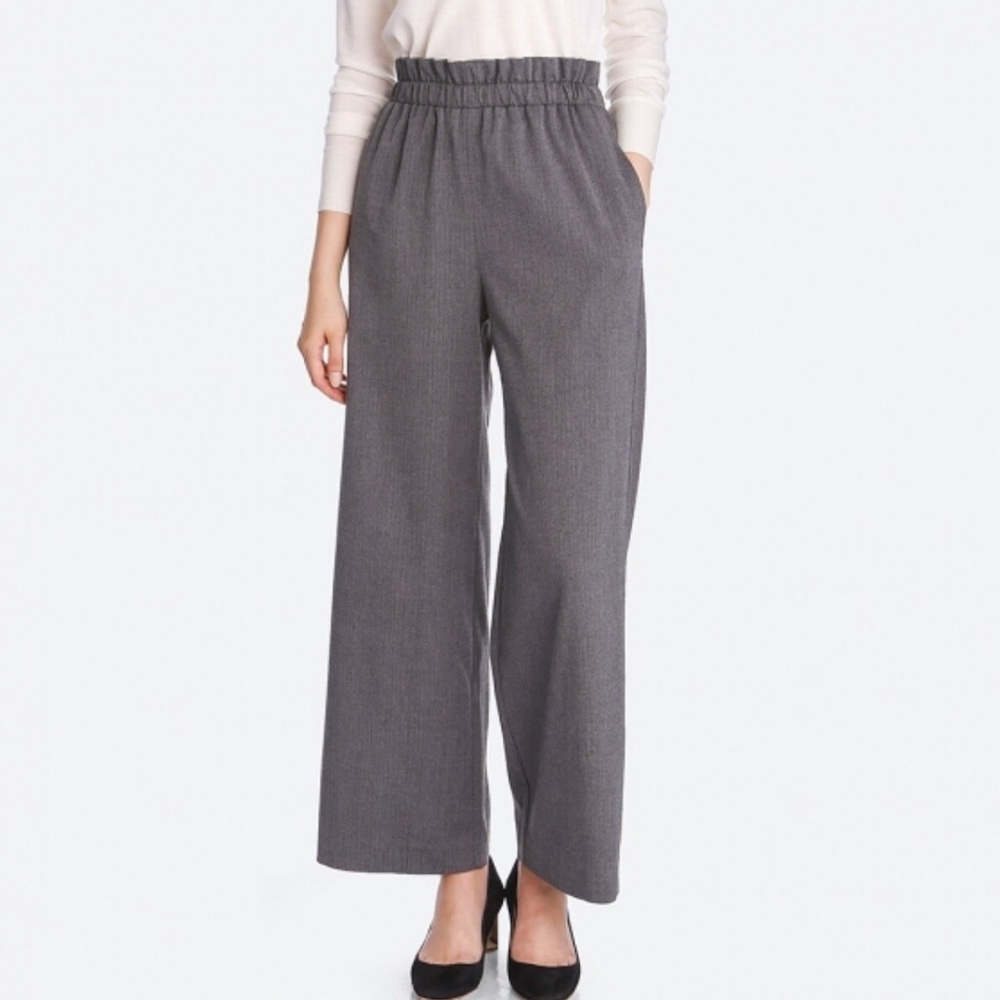 UNIQLO • Grey High Paper Bag Waist Wide-Leg Pants
